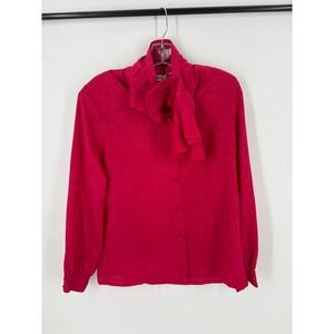 Vintage Worthington Bow Tie Blouse Pink Jacquard Women's‎ 8 Secretary Top